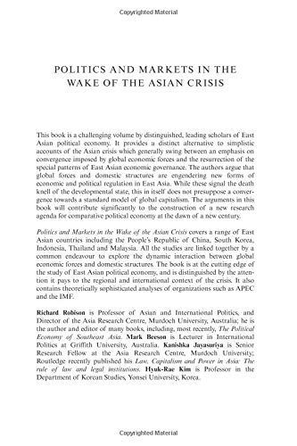 Politics and Markets in the Wake of the Asian Crisis