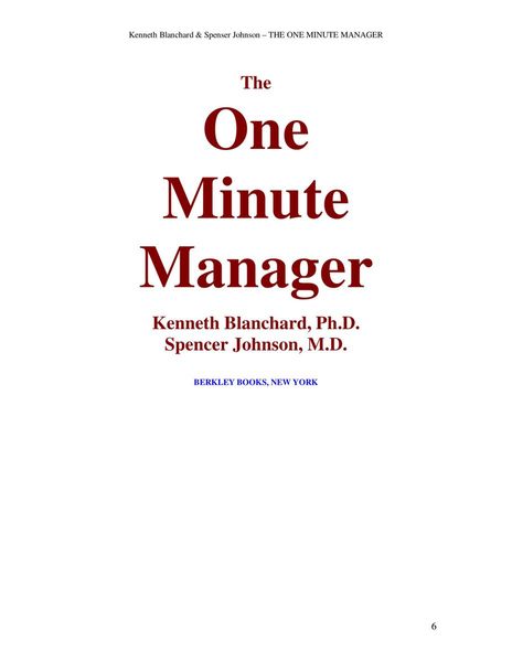 The One Minute Manager Anniversary Ed