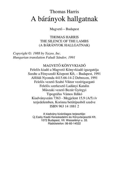 A bárányok hallgatnak