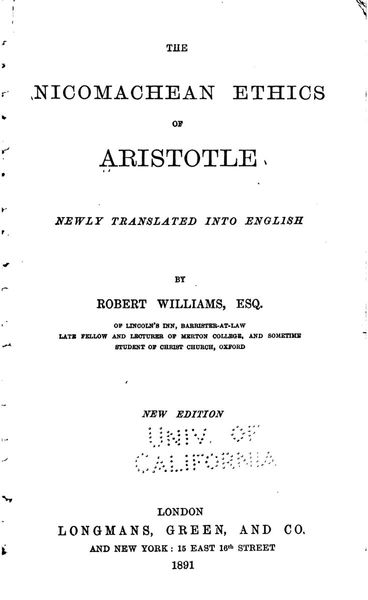 The Nicomachean Ethics of Aristotle