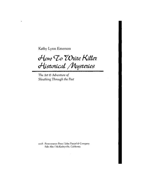 How to Write Killer Historical Mysteries