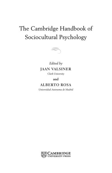 The Cambridge Handbook of Sociocultural Psychology