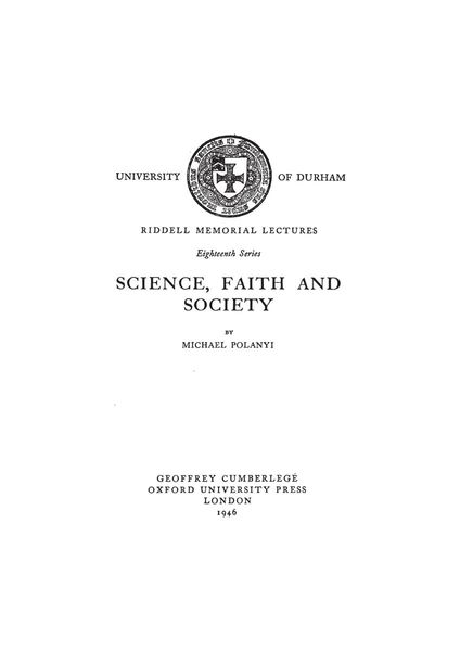 Science, Faith and Society