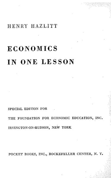 Economics in One Lesson