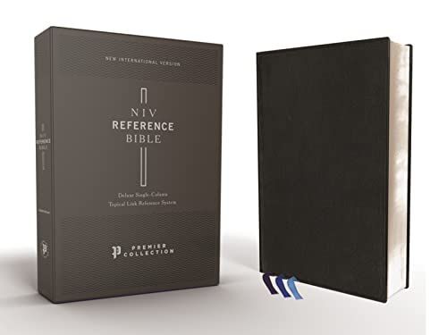 NIV, Reference Bible, Deluxe Single-Column, Premium Leather, Goatskin, Black, Premier Collection, Comfort Print