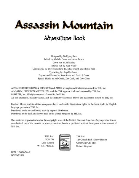 Assassin Mountain (AD&D 2nd Ed Fantasy Roleplaying, Al-Qadim Setting)