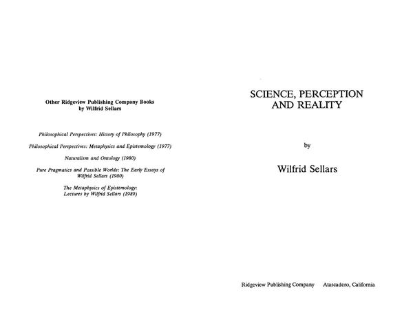 Science, Perception and Reality