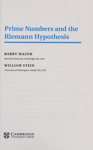 Prime Numbers and the Riemann Hypothesis